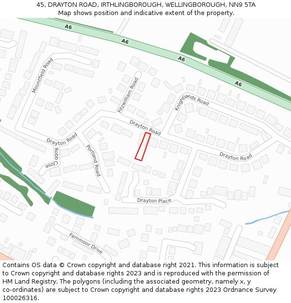 45, DRAYTON ROAD, IRTHLINGBOROUGH, WELLINGBOROUGH, NN9 5TA: Location map and indicative extent of plot