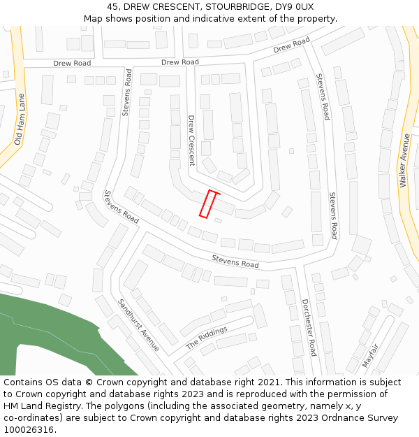 45, DREW CRESCENT, STOURBRIDGE, DY9 0UX: Location map and indicative extent of plot