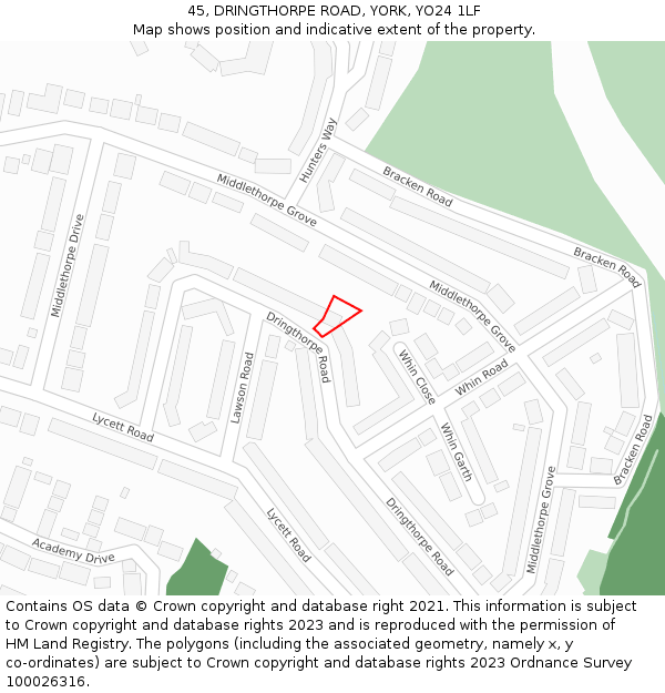 45, DRINGTHORPE ROAD, YORK, YO24 1LF: Location map and indicative extent of plot