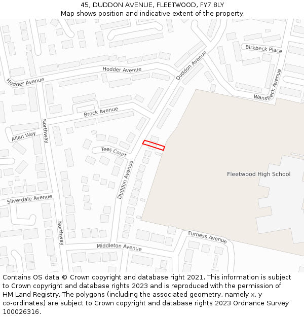 45, DUDDON AVENUE, FLEETWOOD, FY7 8LY: Location map and indicative extent of plot