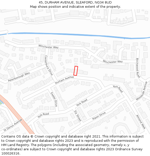 45, DURHAM AVENUE, SLEAFORD, NG34 8UD: Location map and indicative extent of plot