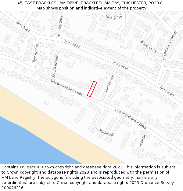 45, EAST BRACKLESHAM DRIVE, BRACKLESHAM BAY, CHICHESTER, PO20 8JH: Location map and indicative extent of plot