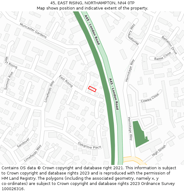 45, EAST RISING, NORTHAMPTON, NN4 0TP: Location map and indicative extent of plot