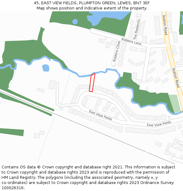 45, EAST VIEW FIELDS, PLUMPTON GREEN, LEWES, BN7 3EF: Location map and indicative extent of plot