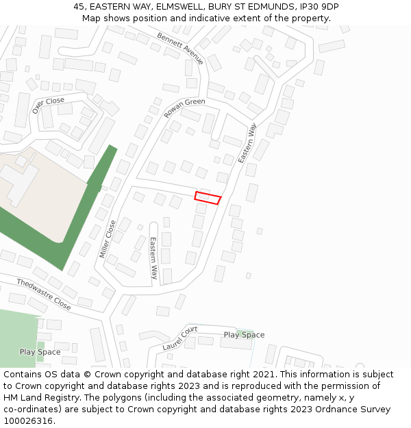 45, EASTERN WAY, ELMSWELL, BURY ST EDMUNDS, IP30 9DP: Location map and indicative extent of plot