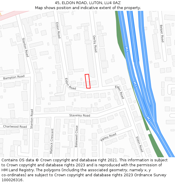 45, ELDON ROAD, LUTON, LU4 0AZ: Location map and indicative extent of plot