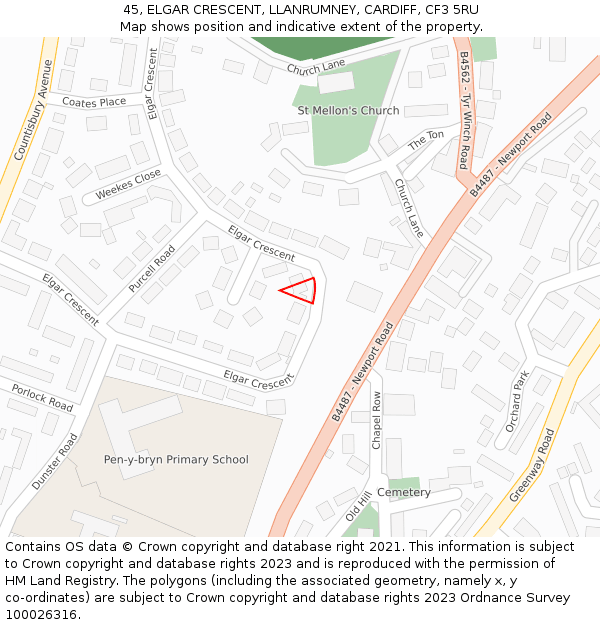 45, ELGAR CRESCENT, LLANRUMNEY, CARDIFF, CF3 5RU: Location map and indicative extent of plot