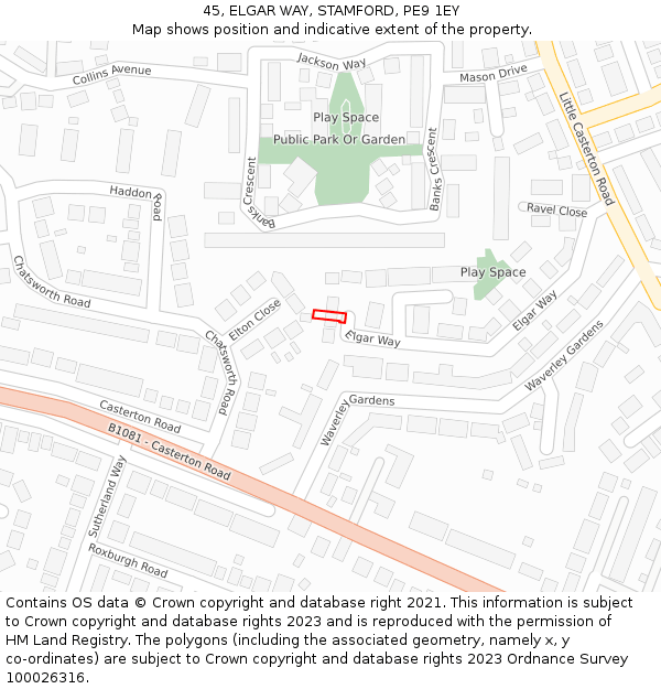 45, ELGAR WAY, STAMFORD, PE9 1EY: Location map and indicative extent of plot