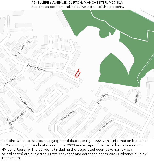 45, ELLERBY AVENUE, CLIFTON, MANCHESTER, M27 8LA: Location map and indicative extent of plot