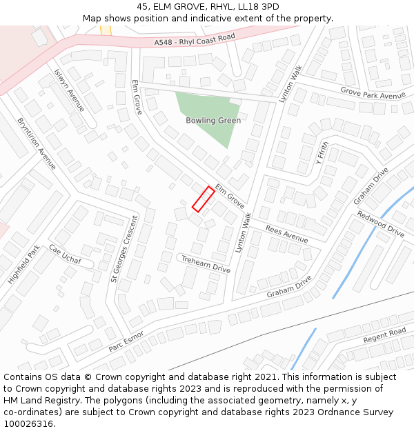 45, ELM GROVE, RHYL, LL18 3PD: Location map and indicative extent of plot