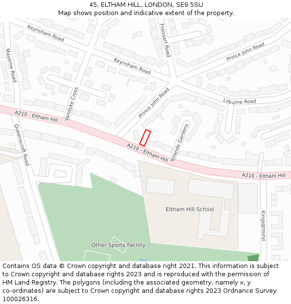 45, ELTHAM HILL, LONDON, SE9 5SU: Location map and indicative extent of plot