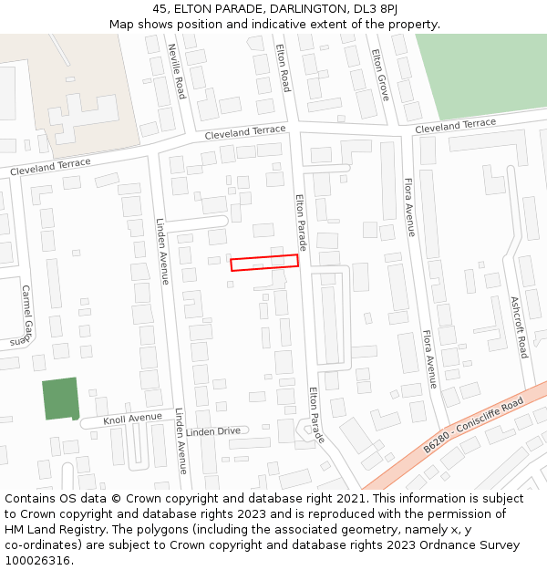 45, ELTON PARADE, DARLINGTON, DL3 8PJ: Location map and indicative extent of plot