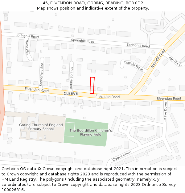 45, ELVENDON ROAD, GORING, READING, RG8 0DP: Location map and indicative extent of plot