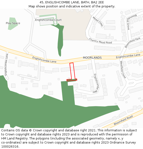 45, ENGLISHCOMBE LANE, BATH, BA2 2EE: Location map and indicative extent of plot