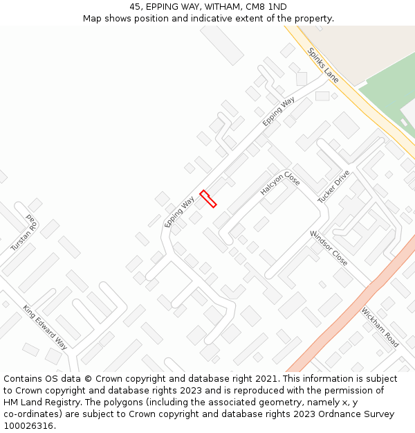 45, EPPING WAY, WITHAM, CM8 1ND: Location map and indicative extent of plot