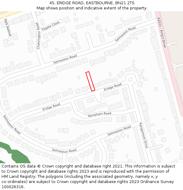 45, ERIDGE ROAD, EASTBOURNE, BN21 2TS: Location map and indicative extent of plot