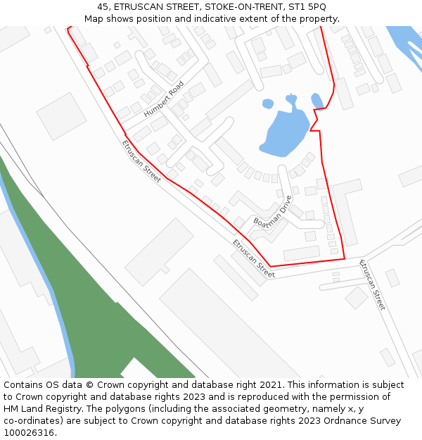 45, ETRUSCAN STREET, STOKE-ON-TRENT, ST1 5PQ: Location map and indicative extent of plot