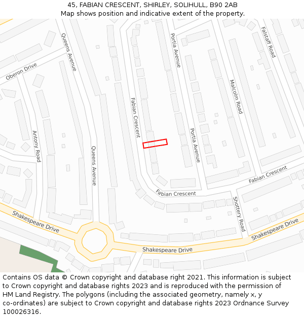 45, FABIAN CRESCENT, SHIRLEY, SOLIHULL, B90 2AB: Location map and indicative extent of plot