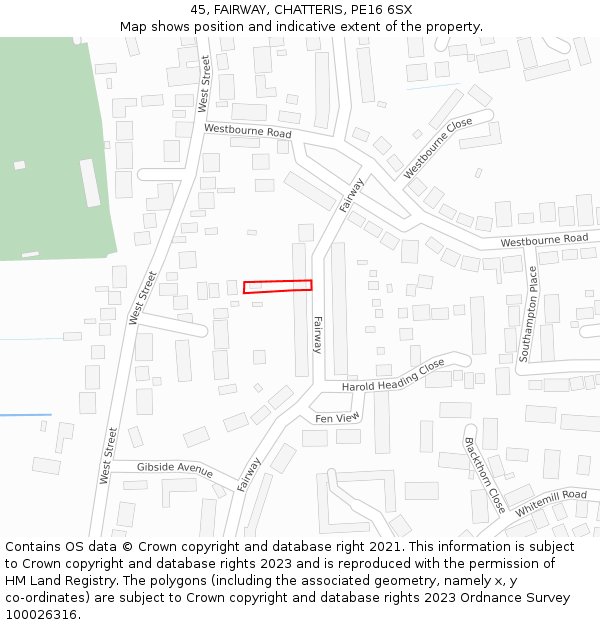 45, FAIRWAY, CHATTERIS, PE16 6SX: Location map and indicative extent of plot