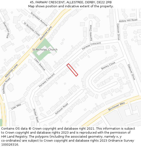 45, FAIRWAY CRESCENT, ALLESTREE, DERBY, DE22 2PB: Location map and indicative extent of plot