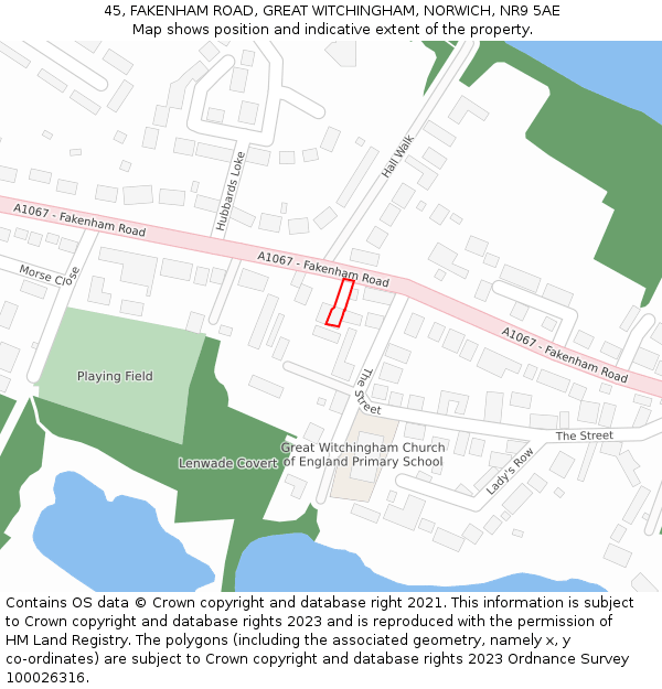 45, FAKENHAM ROAD, GREAT WITCHINGHAM, NORWICH, NR9 5AE: Location map and indicative extent of plot