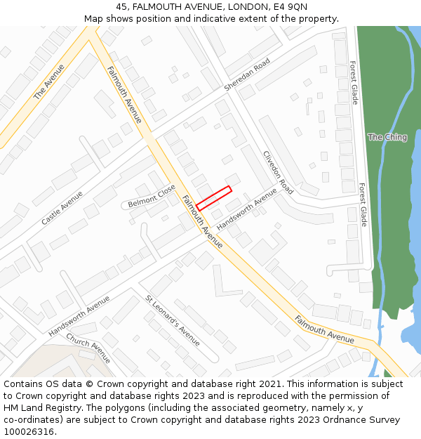 45, FALMOUTH AVENUE, LONDON, E4 9QN: Location map and indicative extent of plot