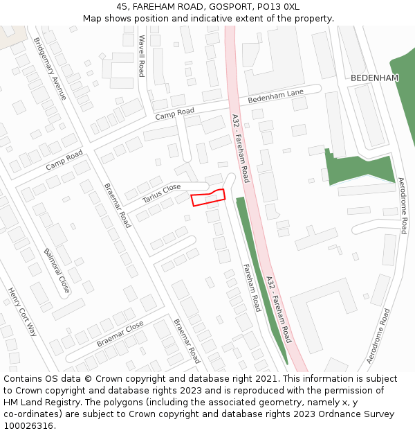 45, FAREHAM ROAD, GOSPORT, PO13 0XL: Location map and indicative extent of plot