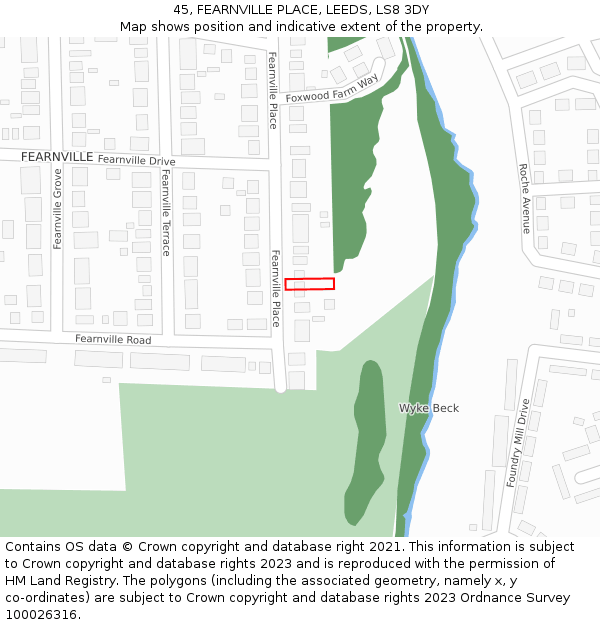 45, FEARNVILLE PLACE, LEEDS, LS8 3DY: Location map and indicative extent of plot