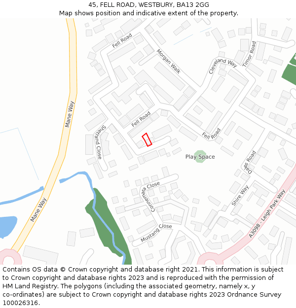 45, FELL ROAD, WESTBURY, BA13 2GG: Location map and indicative extent of plot