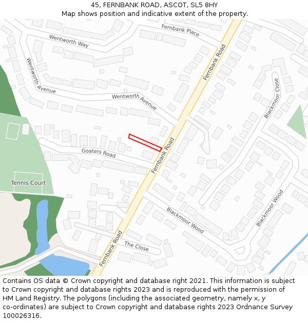 45, FERNBANK ROAD, ASCOT, SL5 8HY: Location map and indicative extent of plot