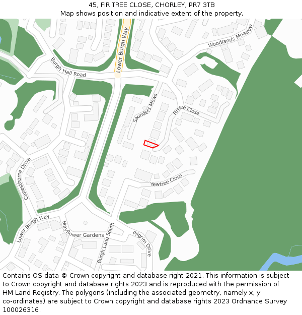 45, FIR TREE CLOSE, CHORLEY, PR7 3TB: Location map and indicative extent of plot