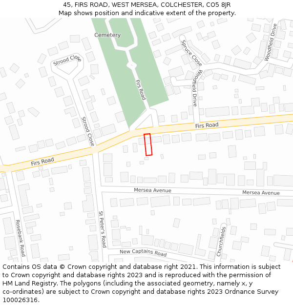 45, FIRS ROAD, WEST MERSEA, COLCHESTER, CO5 8JR: Location map and indicative extent of plot