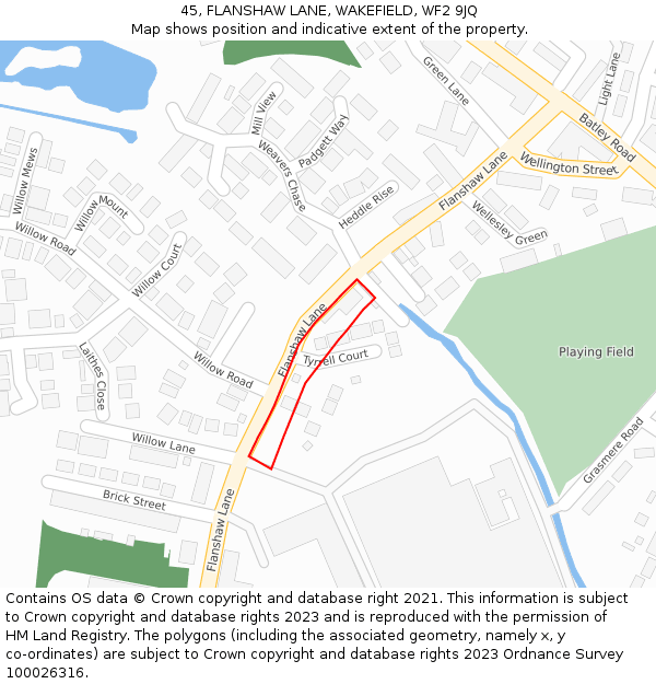 45, FLANSHAW LANE, WAKEFIELD, WF2 9JQ: Location map and indicative extent of plot