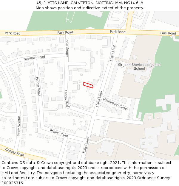 45, FLATTS LANE, CALVERTON, NOTTINGHAM, NG14 6LA: Location map and indicative extent of plot