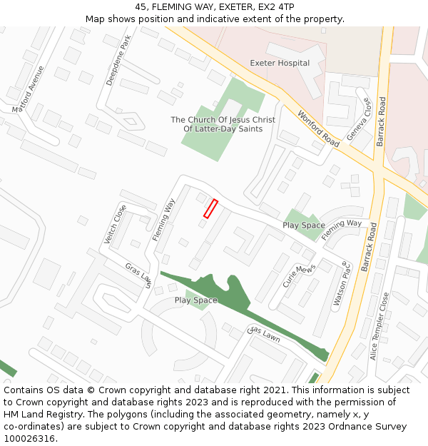 45, FLEMING WAY, EXETER, EX2 4TP: Location map and indicative extent of plot