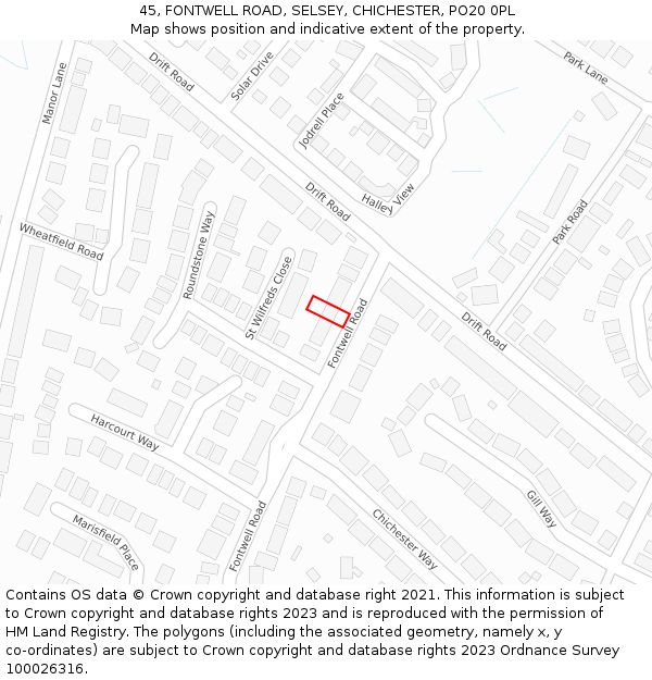 45, FONTWELL ROAD, SELSEY, CHICHESTER, PO20 0PL: Location map and indicative extent of plot