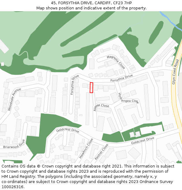 45, FORSYTHIA DRIVE, CARDIFF, CF23 7HP: Location map and indicative extent of plot