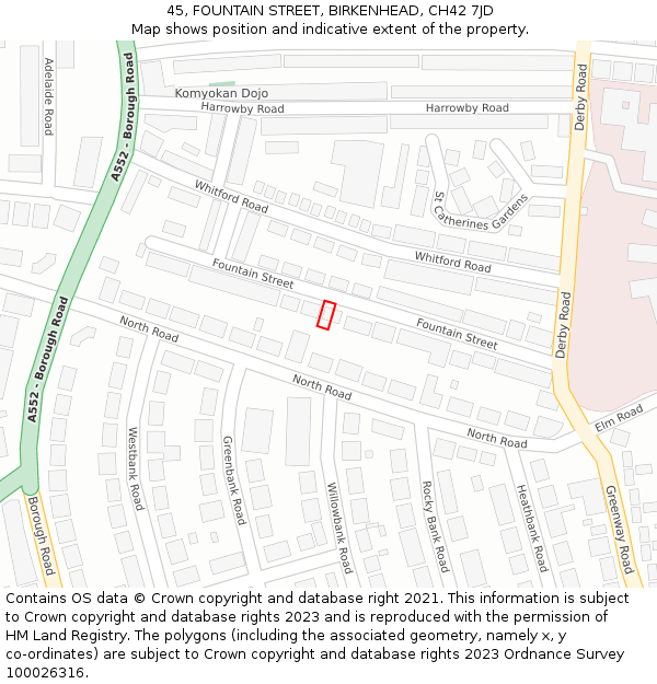 45, FOUNTAIN STREET, BIRKENHEAD, CH42 7JD: Location map and indicative extent of plot