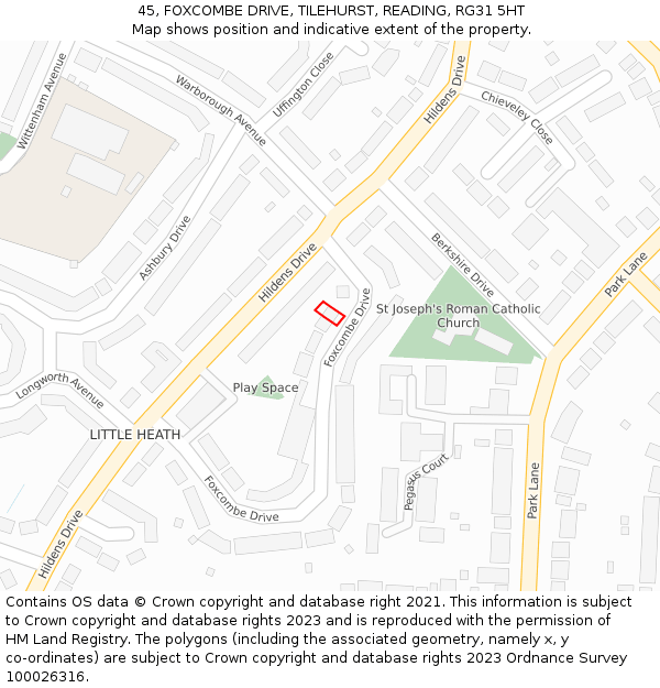 45, FOXCOMBE DRIVE, TILEHURST, READING, RG31 5HT: Location map and indicative extent of plot