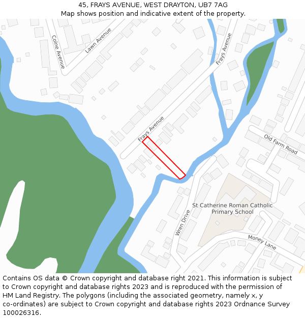 45, FRAYS AVENUE, WEST DRAYTON, UB7 7AG: Location map and indicative extent of plot