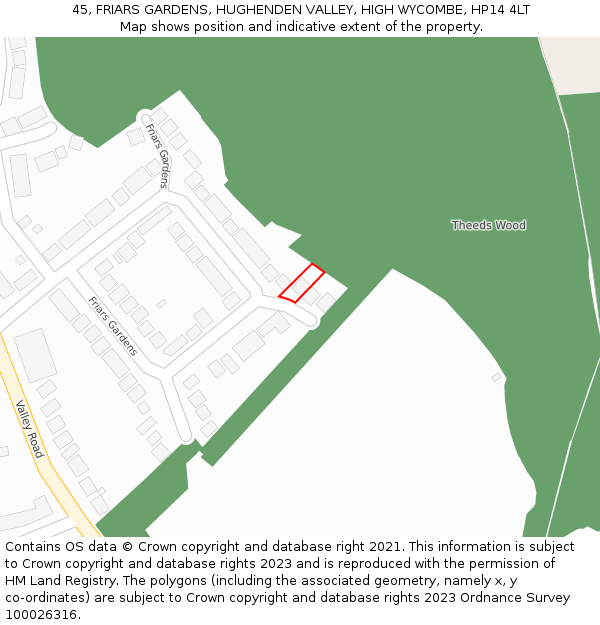 45, FRIARS GARDENS, HUGHENDEN VALLEY, HIGH WYCOMBE, HP14 4LT: Location map and indicative extent of plot