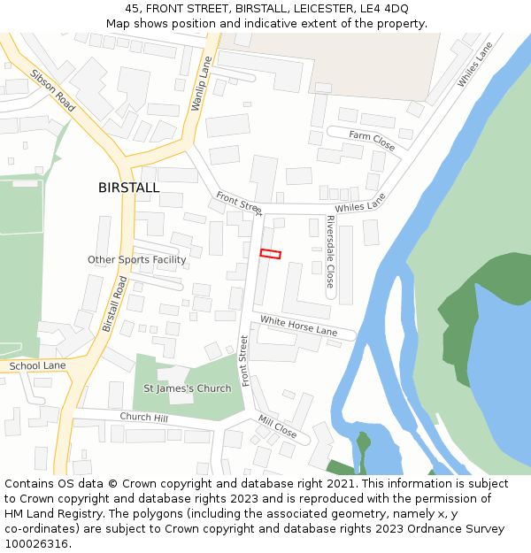 45, FRONT STREET, BIRSTALL, LEICESTER, LE4 4DQ: Location map and indicative extent of plot