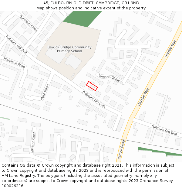 45, FULBOURN OLD DRIFT, CAMBRIDGE, CB1 9ND: Location map and indicative extent of plot