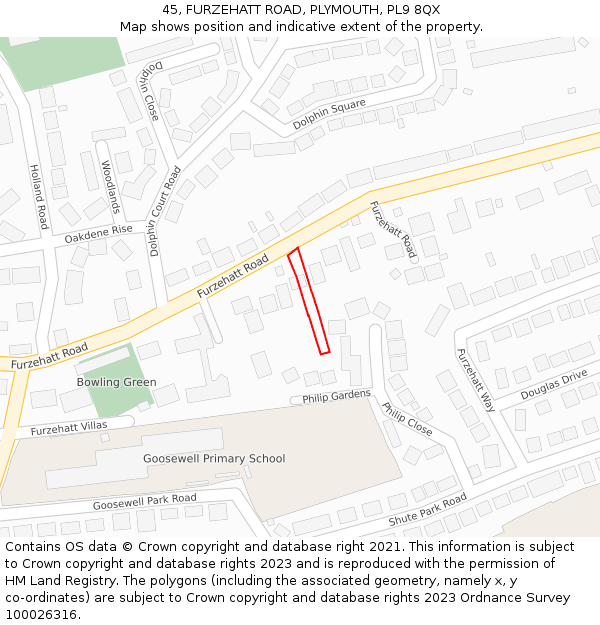 45, FURZEHATT ROAD, PLYMOUTH, PL9 8QX: Location map and indicative extent of plot
