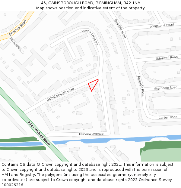 45, GAINSBOROUGH ROAD, BIRMINGHAM, B42 1NA: Location map and indicative extent of plot