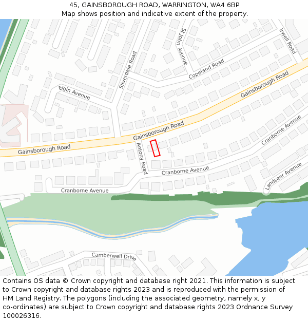 45, GAINSBOROUGH ROAD, WARRINGTON, WA4 6BP: Location map and indicative extent of plot