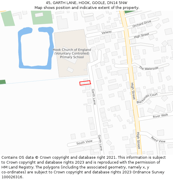 45, GARTH LANE, HOOK, GOOLE, DN14 5NW: Location map and indicative extent of plot