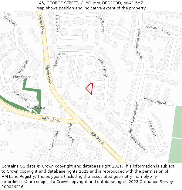 45, GEORGE STREET, CLAPHAM, BEDFORD, MK41 6AZ: Location map and indicative extent of plot