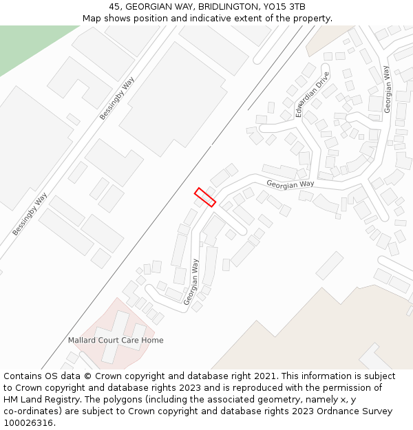 45, GEORGIAN WAY, BRIDLINGTON, YO15 3TB: Location map and indicative extent of plot