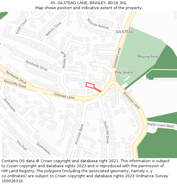 45, GILSTEAD LANE, BINGLEY, BD16 3NL: Location map and indicative extent of plot